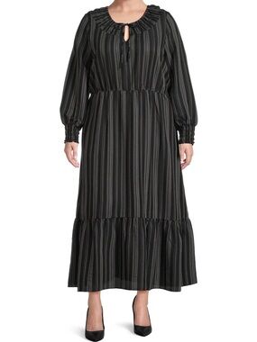 Women’s 2XL Terra & Sky Black Gray Maxi Dress Peasant Long Sleeve 20 22